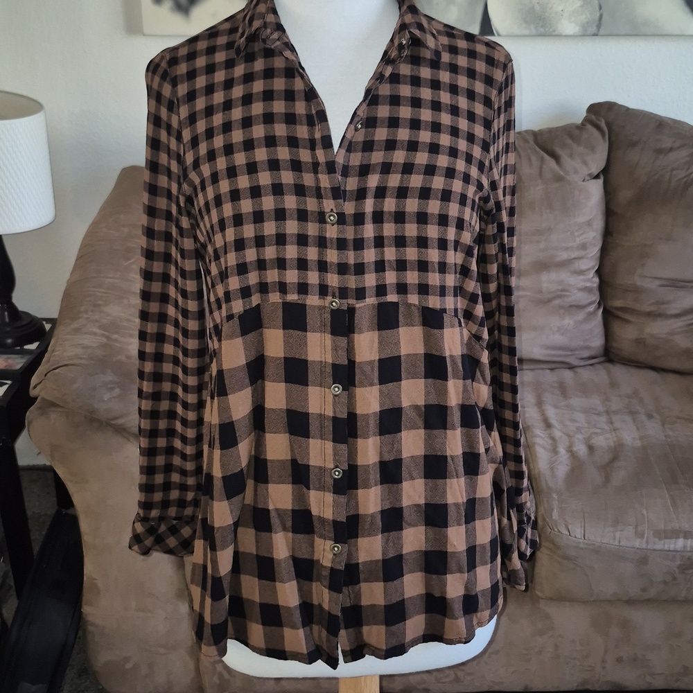 beachlunchlounge Brown and Black Plaid Shirt